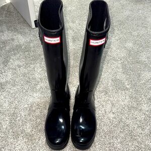 Women's Original Tall Gloss Rain Hunter Black Tall Boots - Size 9